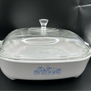 Corning Browning Dish MW-16 Daisy Pattern Exclusively For Sears PYREX P-12-C Lid